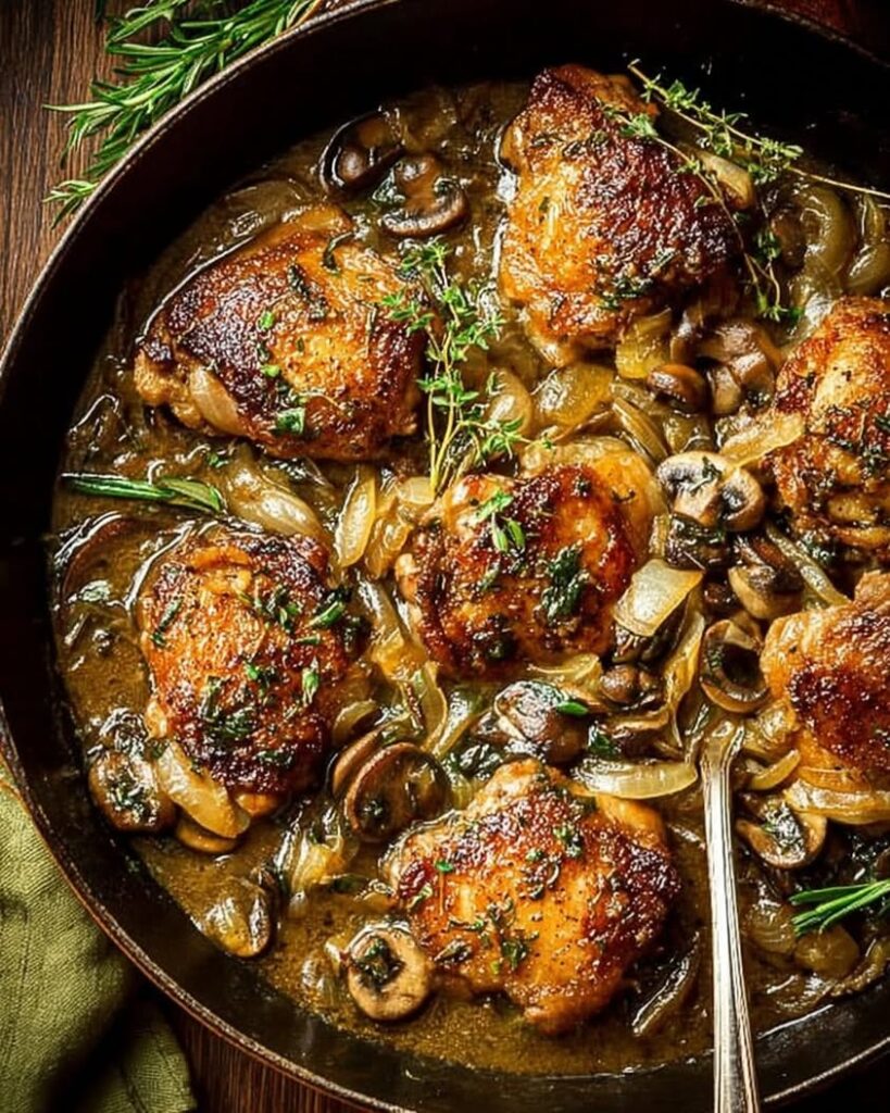Easy Cider-Braised Chicken with Caramelized Onions and Herbs 2 cider braised chicken caramelized onions