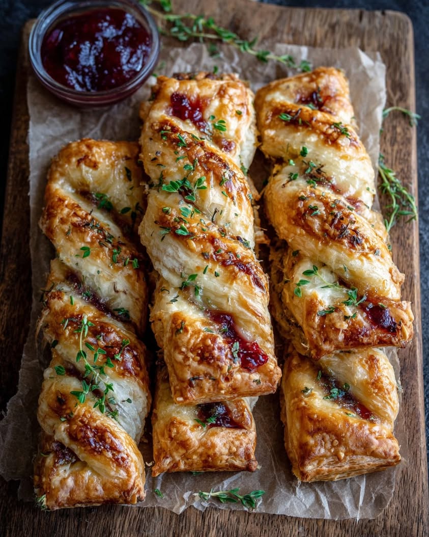 cranberry brie thyme puff pastry twists