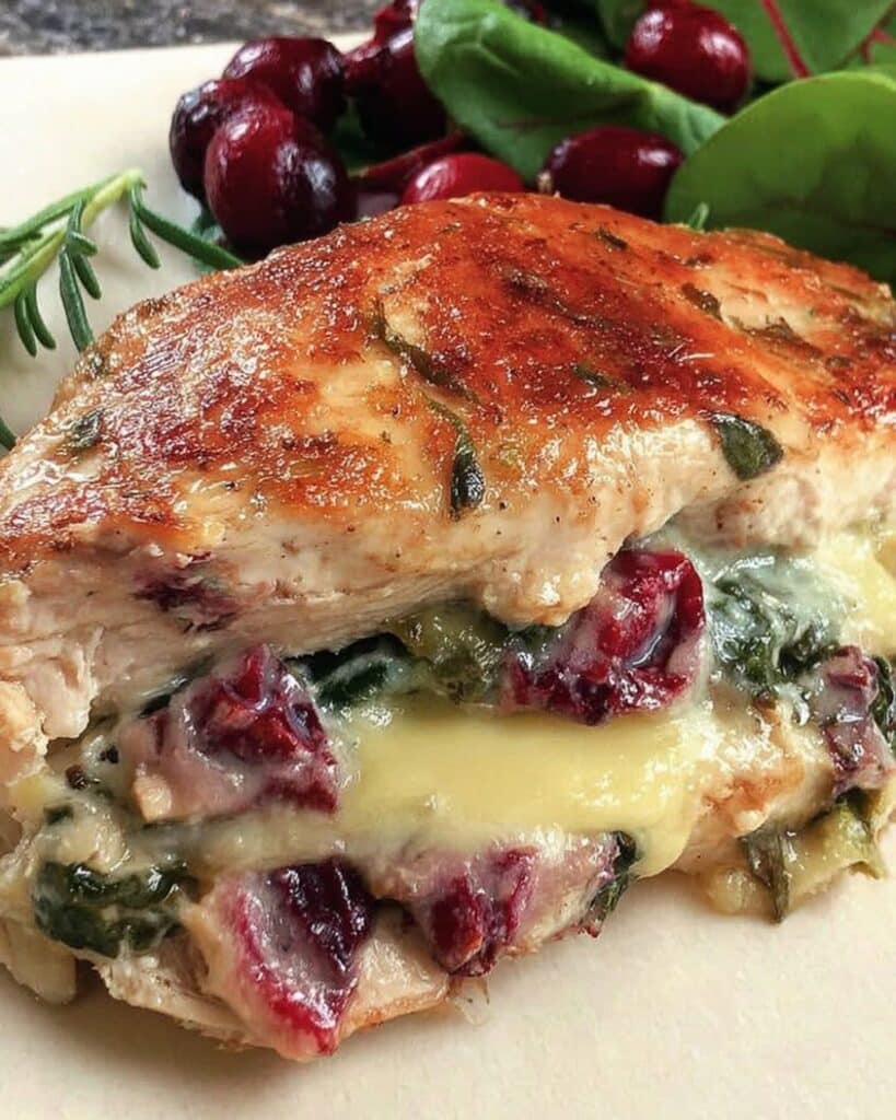 Cranberry and Brie Stuffed Chicken with Fresh Spinach 2 cranberry spinach stuffed chicken 1