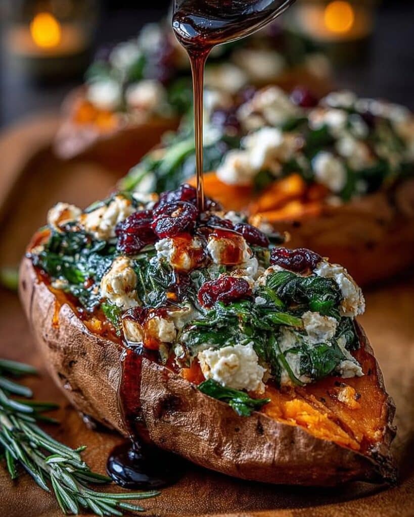Creamy Ricotta Stuffed Sweet Potatoes with Balsamic Glaze 2 creamy ricotta spinach stuffed sweet potatoes