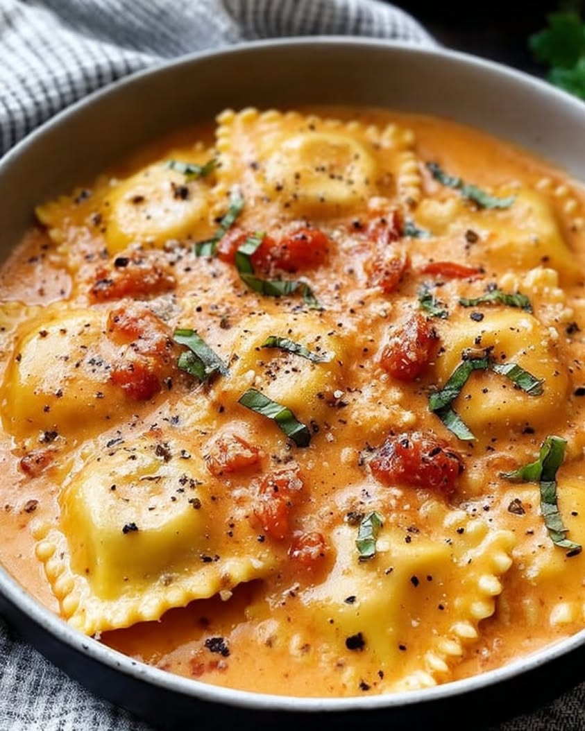 creamy tomato basil ravioli