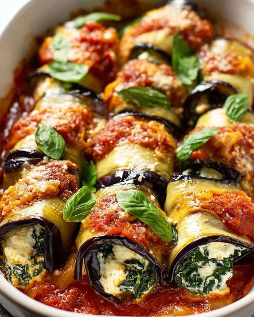 eggplant roll ups ricotta spinach