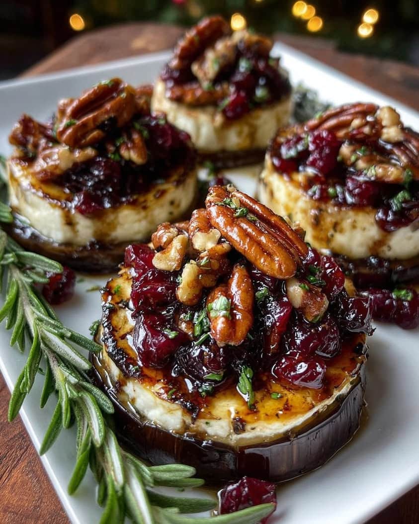 eggplant rounds brie cranberry pecans
