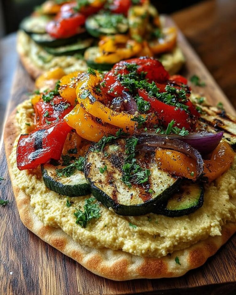 flatbread hummus grilled veggies herbs