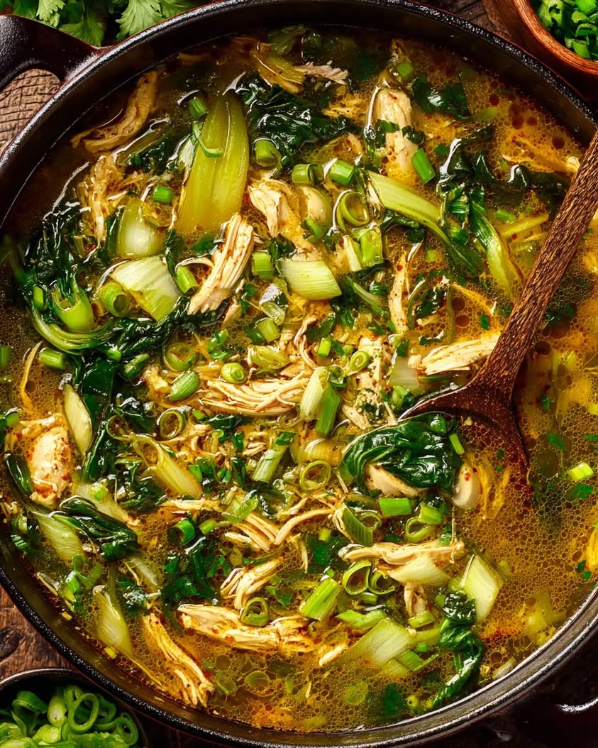 ginger chicken rice soup bok choy