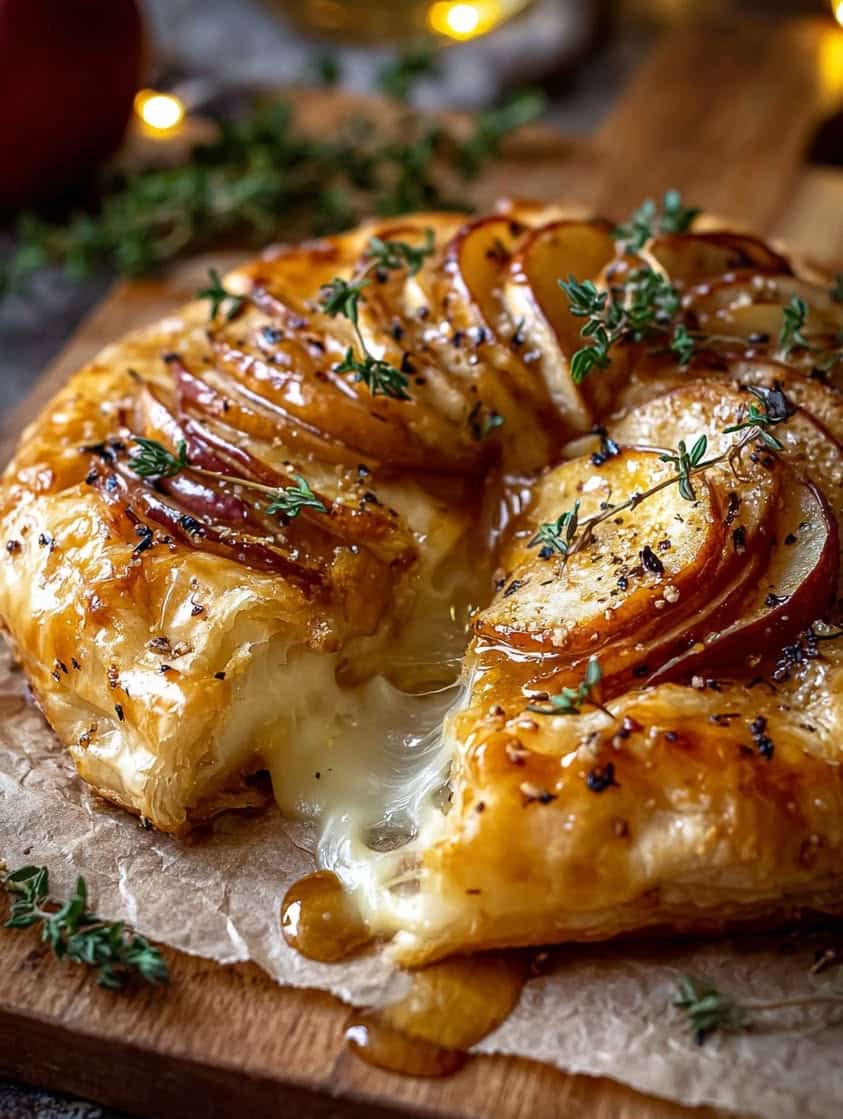 golden baked brie caramelized apples 1