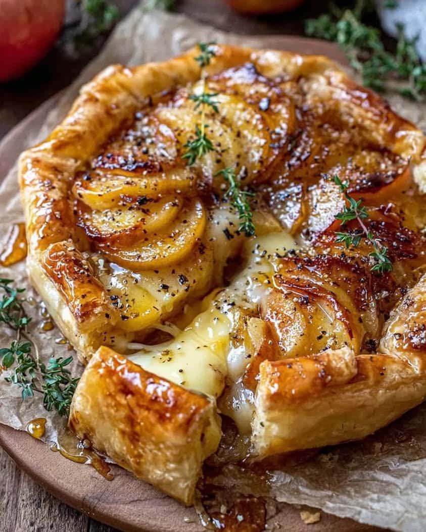 golden baked brie caramelized apples 2