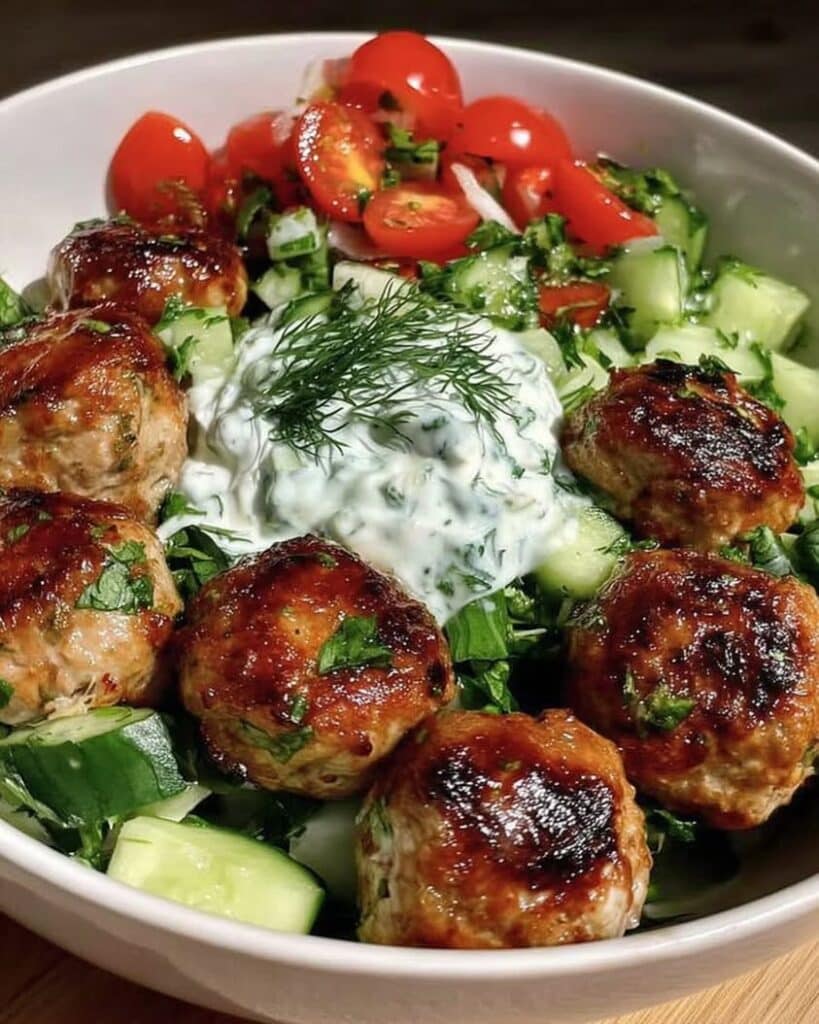 Greek Chicken Meatballs with Homemade Tzatziki Sauce Recipe 2 greek chicken meatballs tzatziki 1