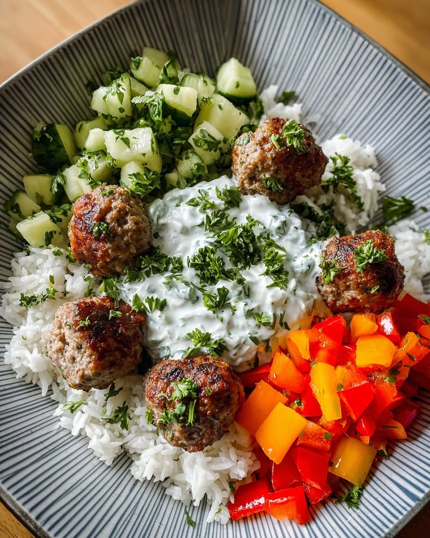 greek meatball bowl tzatziki