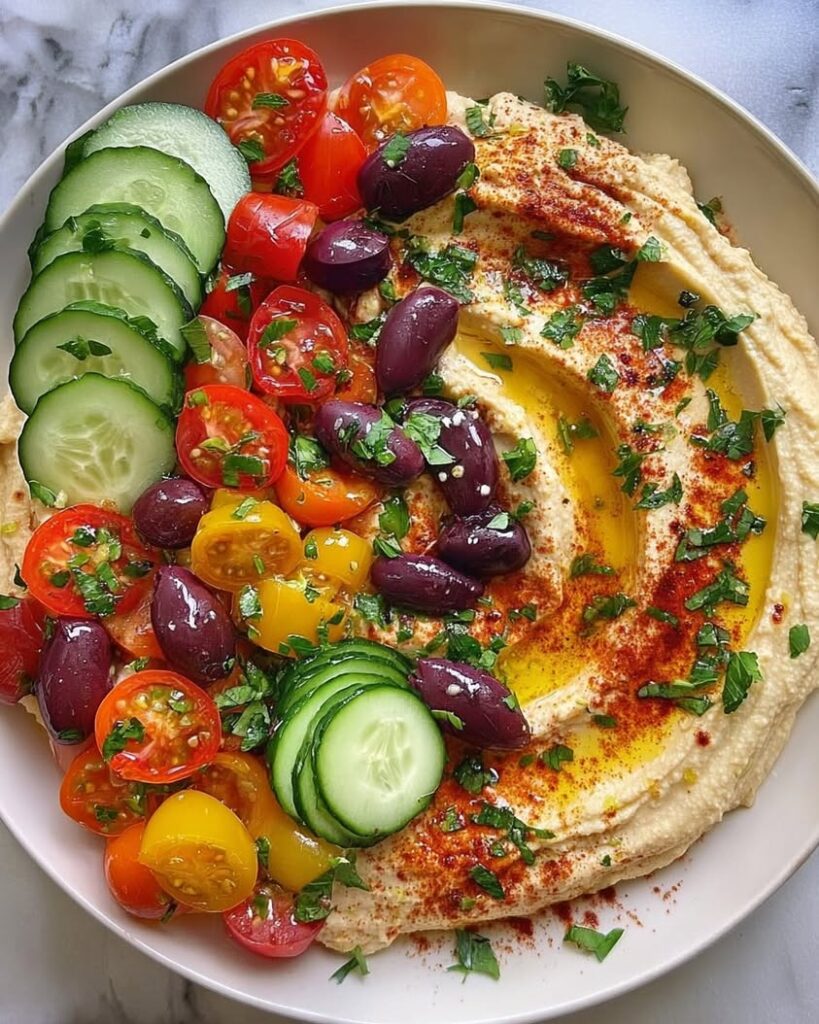 Greek Style Loaded Hummus: A Mediterranean Feast on a Plate 2 greek style loaded hummus 2