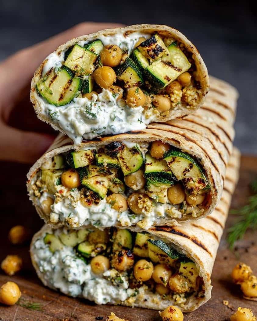 grilled zucchini feta chickpea wrap 1
