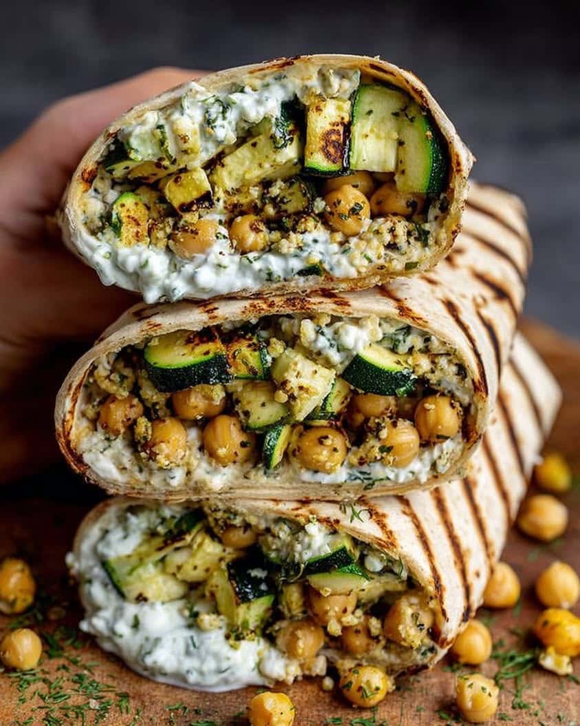 grilled zucchini feta chickpea wrap