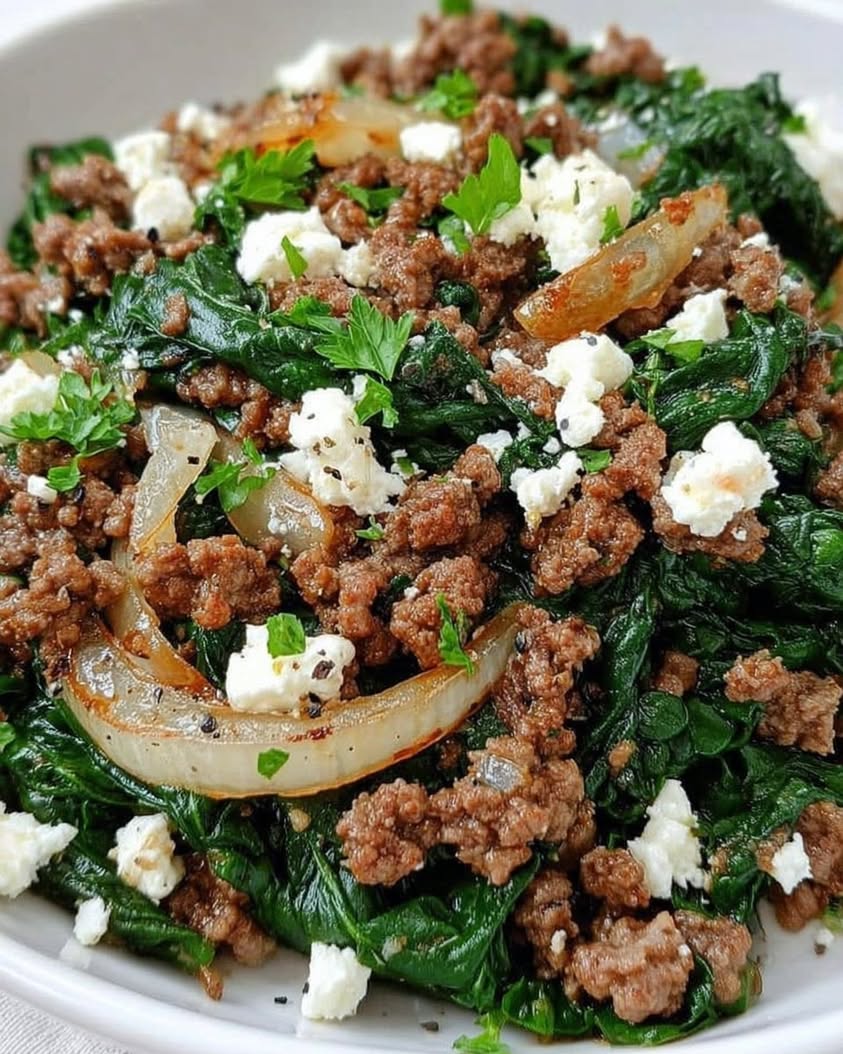 ground beef spinach feta skillet 1