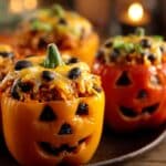 halloween chicken rice stuffed peppers