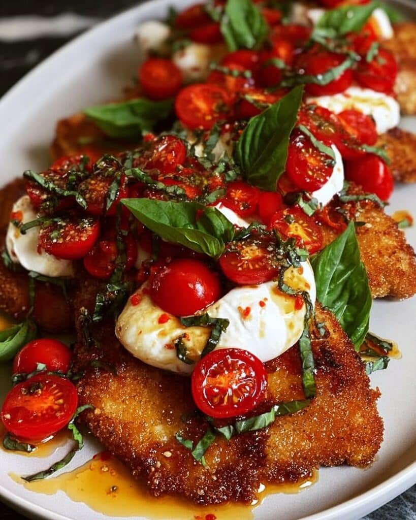 Italian Basil Chicken Cutlets with Tomato Burrata Topping 2 italian basil chicken cutlets burrata
