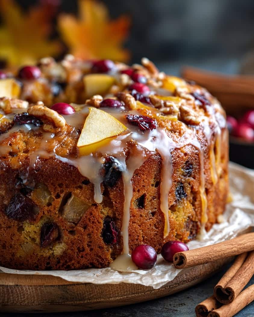 maple glazed fall fruit cake
