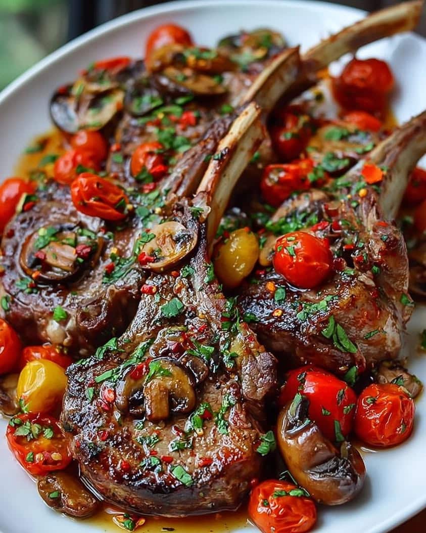 marinated greek lamb chops mushrooms