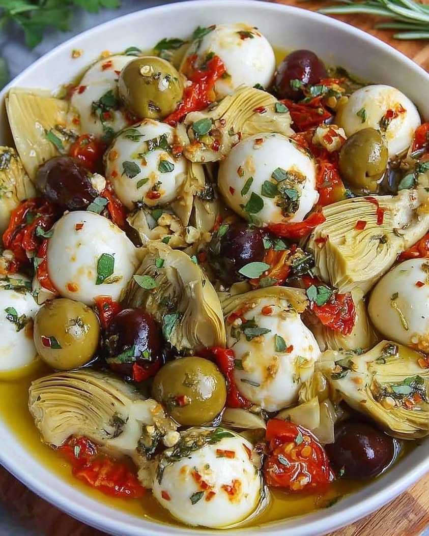 marinated mozzarella artichokes olives 1