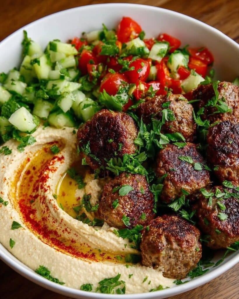 Mediterranean Hummus Bowl with Juicy Meatballs Recipe for a Flavorful Meal 2 mediterranean hummus bowl meatballs