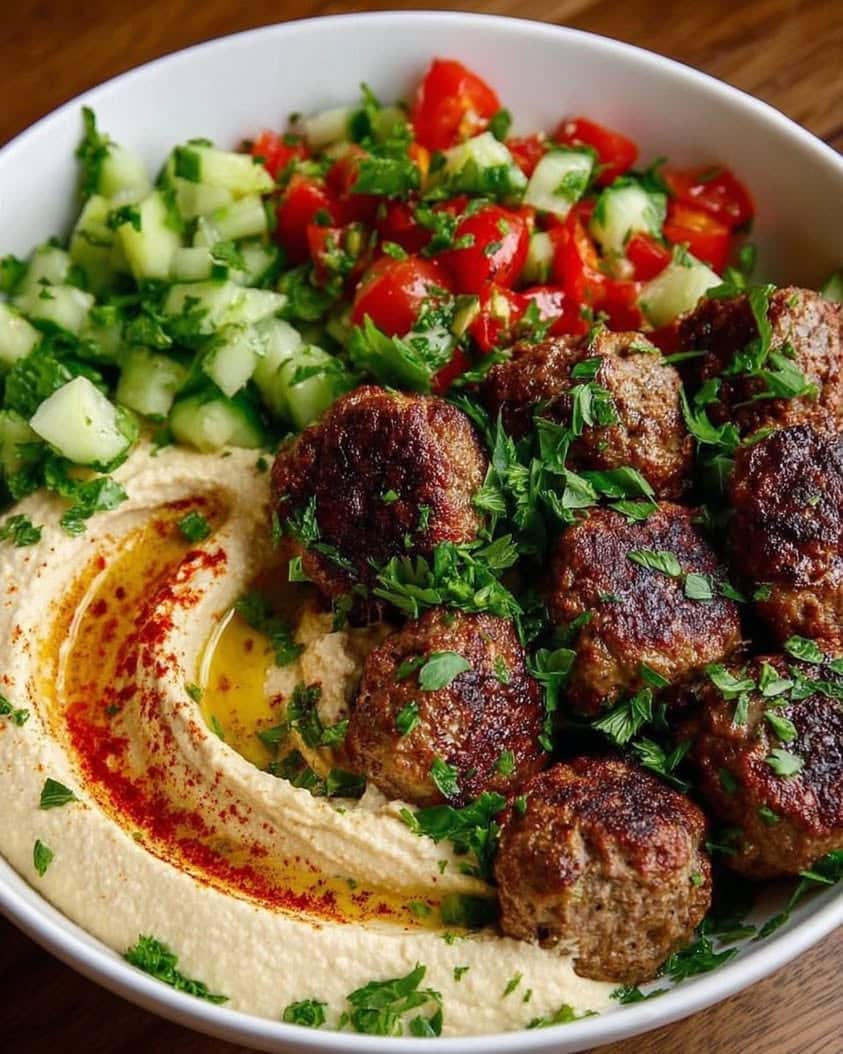 mediterranean hummus bowl meatballs