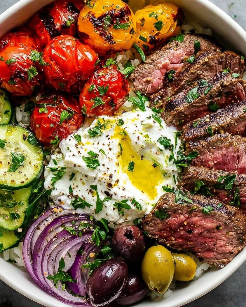 mediterranean steak bowl tzatziki