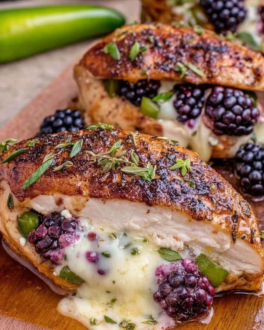 melty blackberry jalapeno stuffed chicken