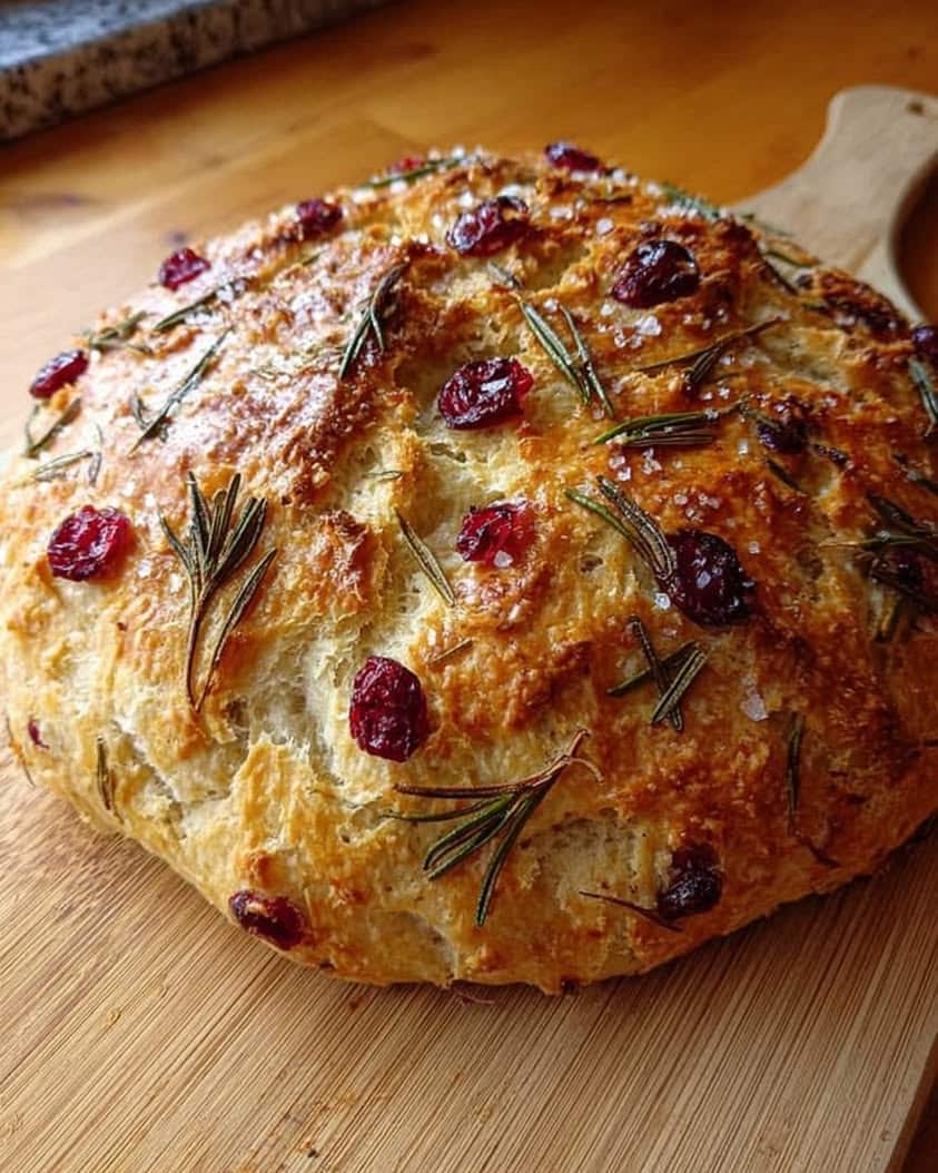 no knead rosemary cranberry bread 1