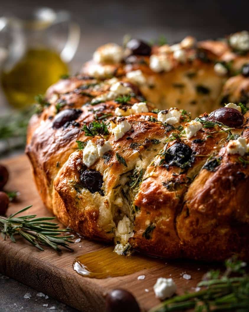 olive feta stuffed bread wreath