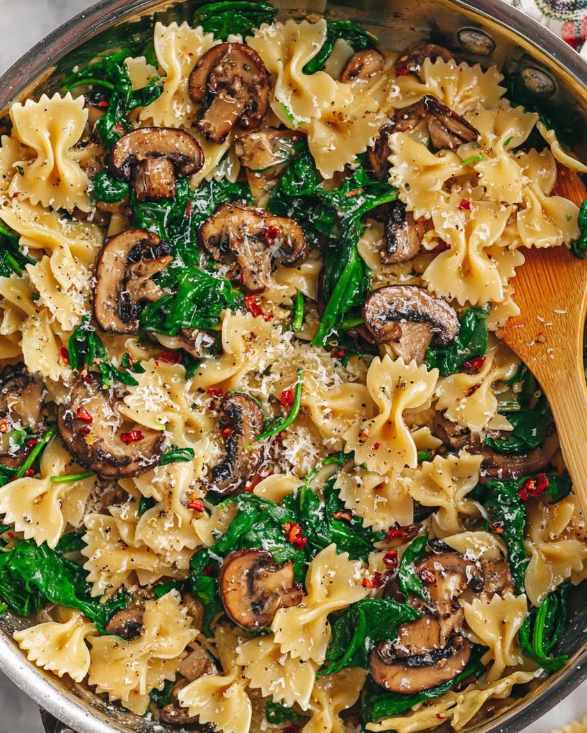 parmesan spinach mushroom pasta