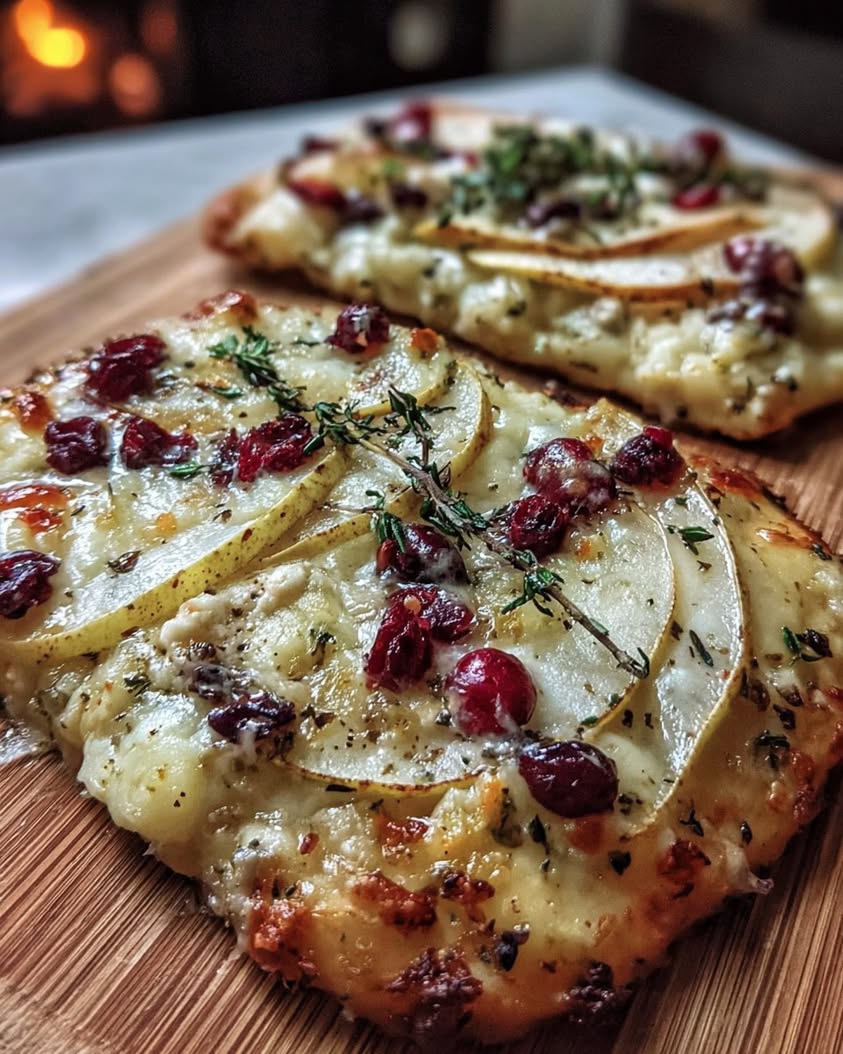 pear brie cranberry flatbread thyme