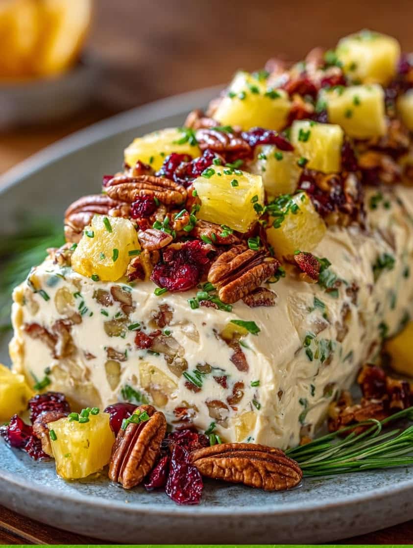pineapple cranberry holiday cheese log