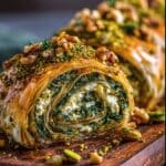pistachio feta spanakopita roulade