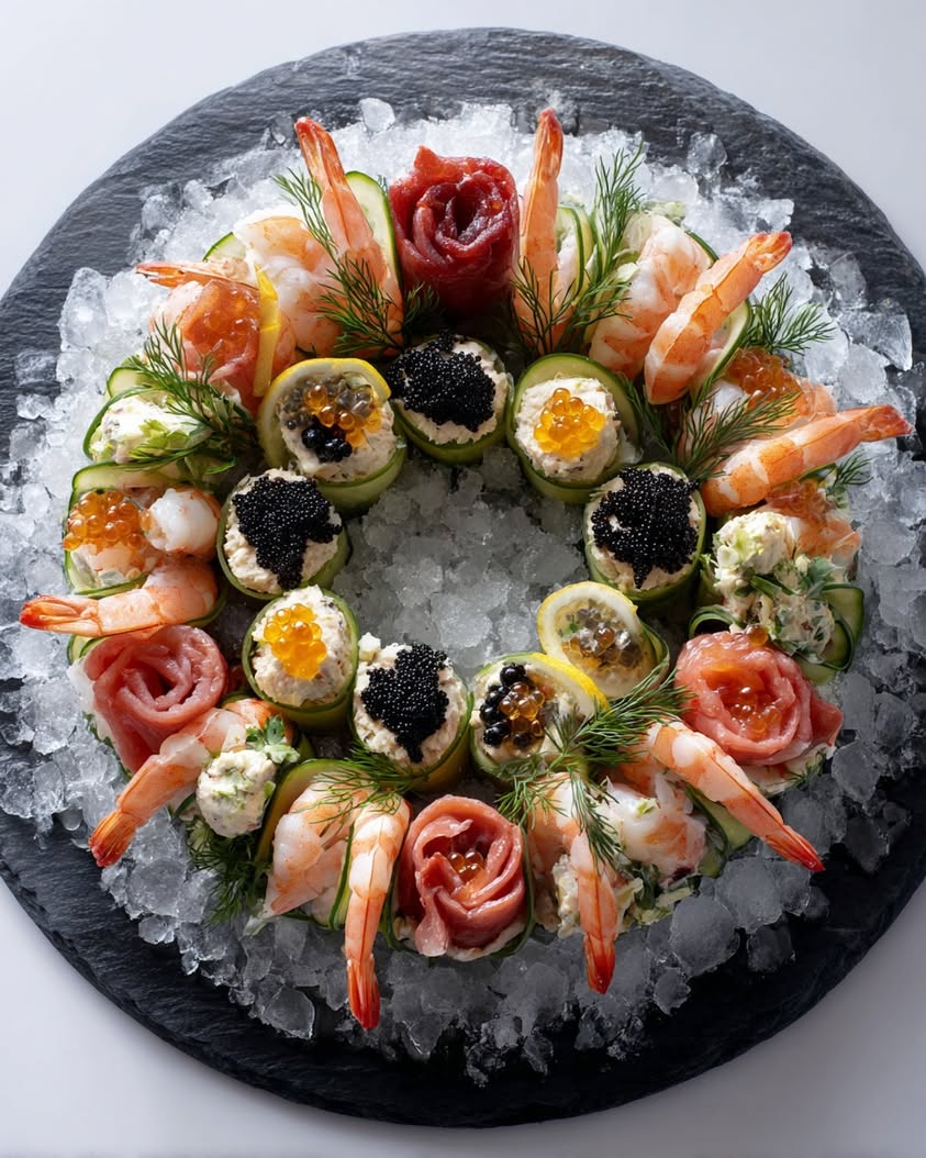 radiant seafood wreath golden table