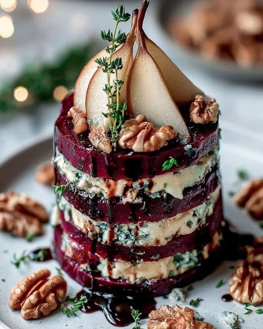 roasted beet blue cheese towers