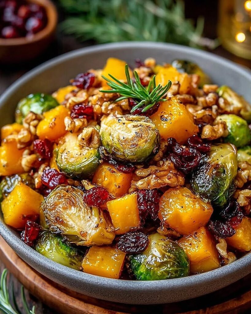 Roasted Brussels Sprouts and Butternut Squash with Maple Walnuts 2 roasted brussels sprouts butternut squash