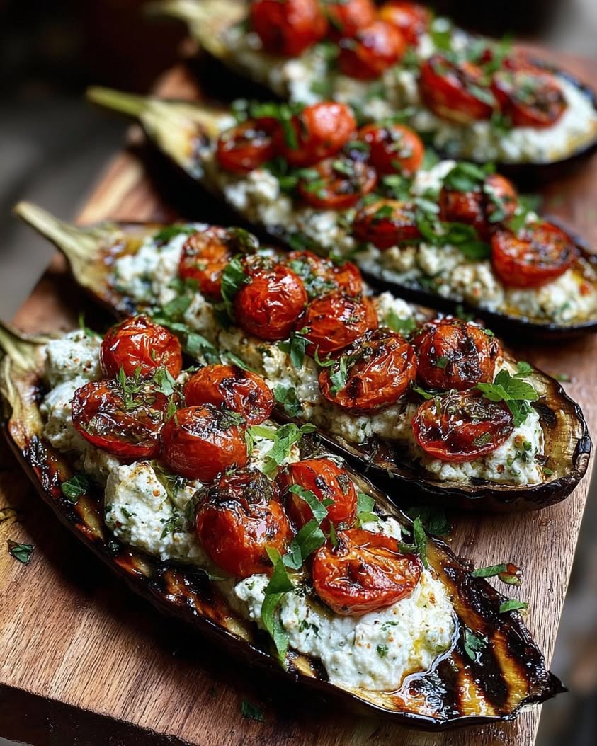 roasted eggplant boats herbed ricotta