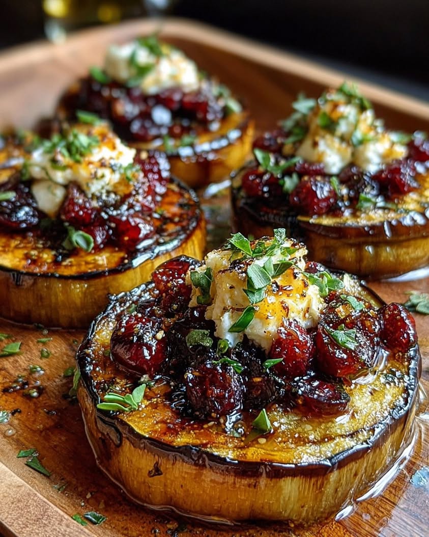 roasted eggplant honey cranberries