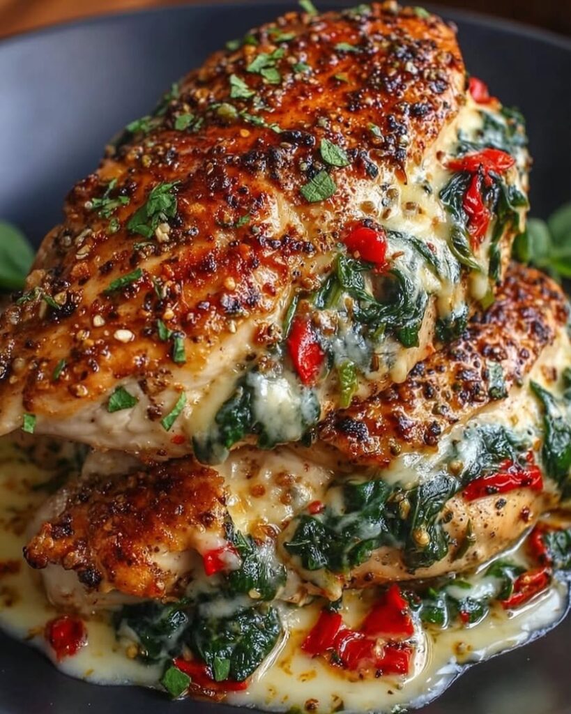 Roasted Red Pepper and Spinach Stuffed Chicken with Mozzarella 2 roasted red pepper stuffed chicken 3