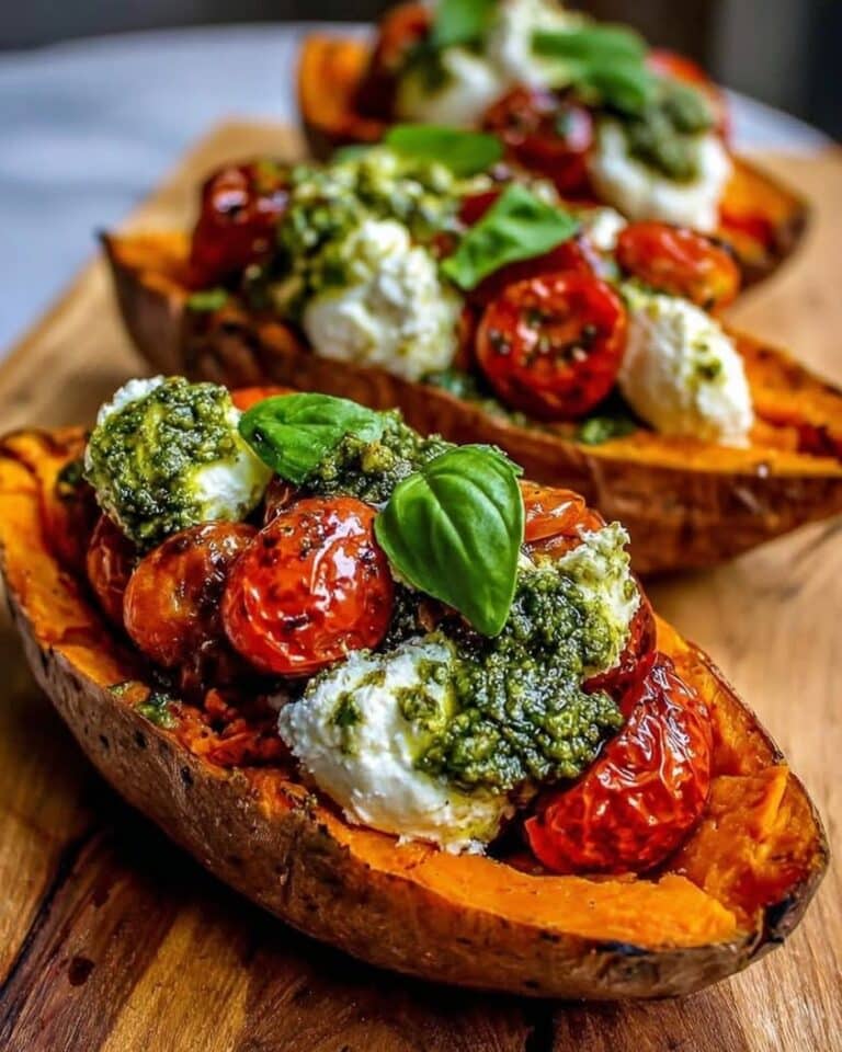 roasted sweet potatoes stuffed ricotta pesto