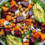 roasted vegetable spinach salad avocado