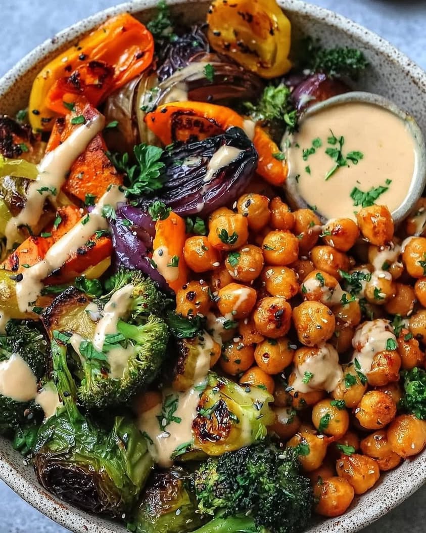 roasted veggie chickpea bowls 1