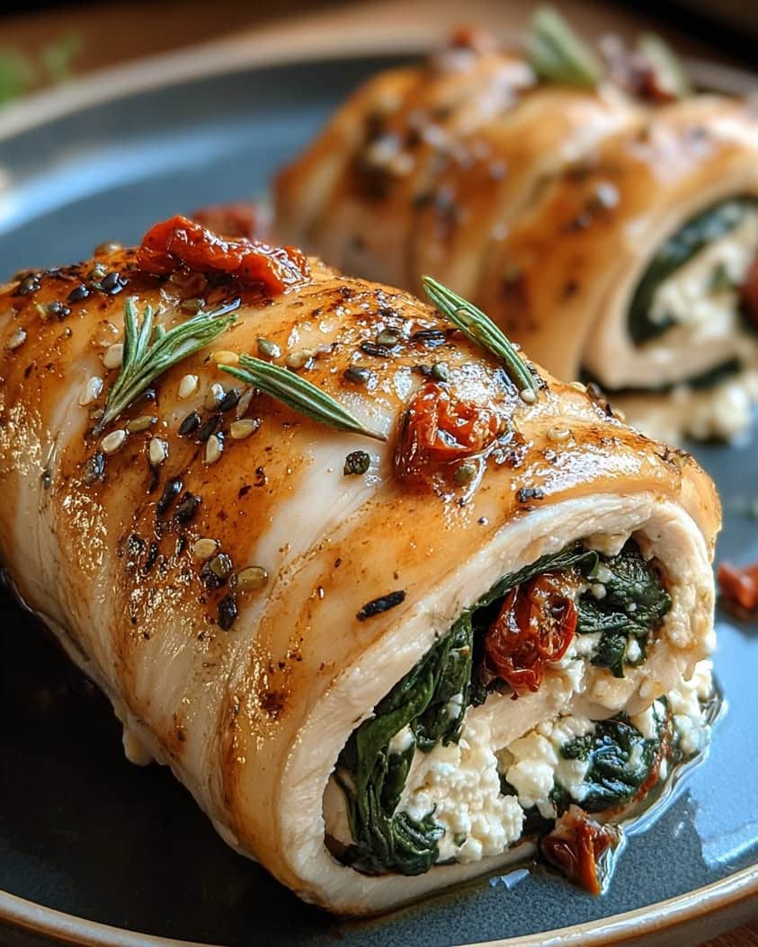 rolled chicken feta spinach tomatoes