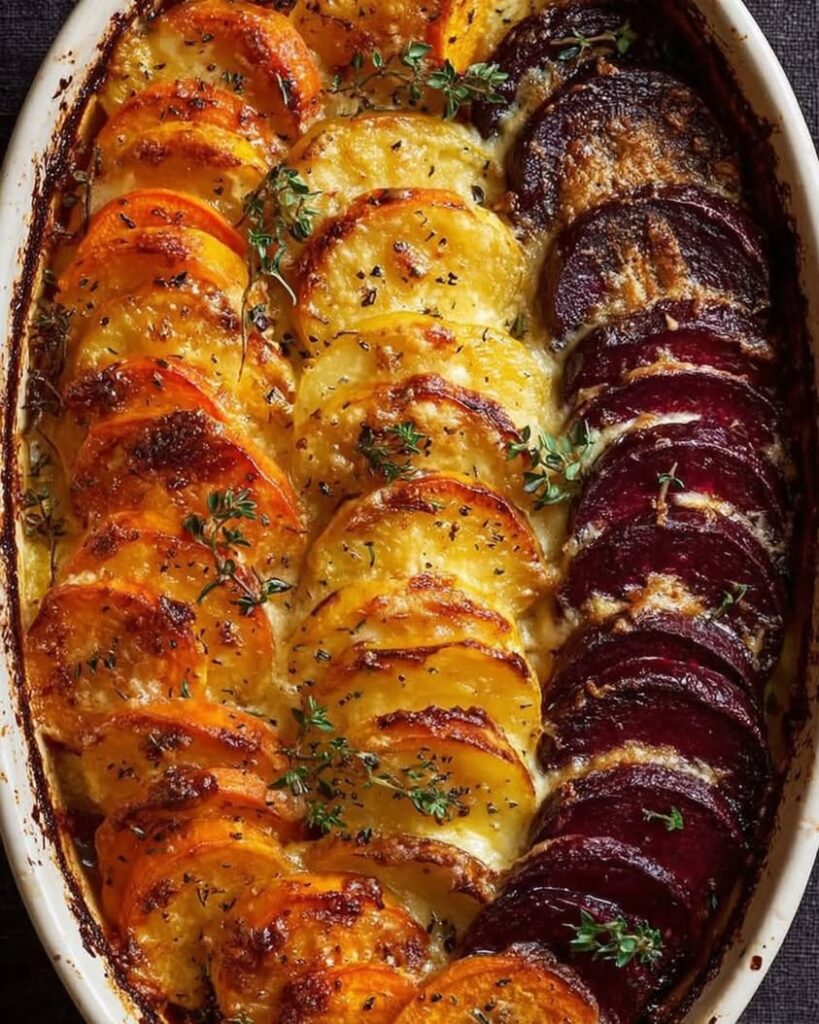 Creamy Root Vegetable Gratin with Sweet Potatoes and Beets 2 root vegetable gratin sweet potatoes 1
