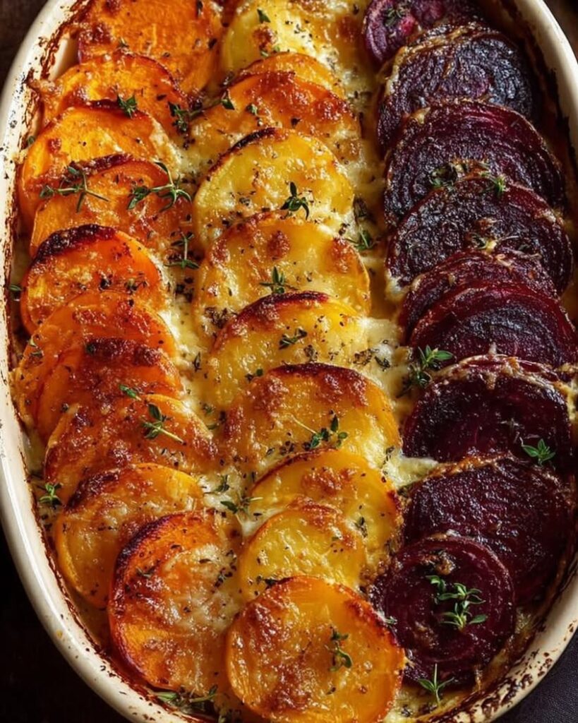 Creamy Root Vegetable Gratin with Sweet Potatoes and Beets 2 root vegetable gratin sweet potatoes