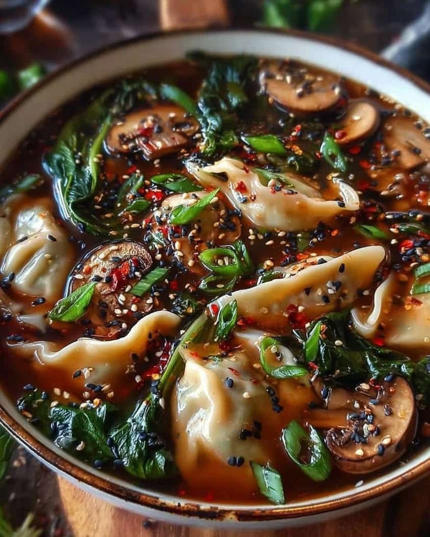 savory potsticker soup mushrooms
