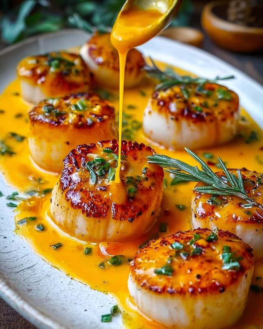 scallops luxe saffron cream sauce