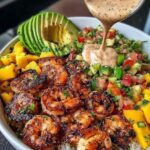 shrimp avocado bowls mango salsa 1