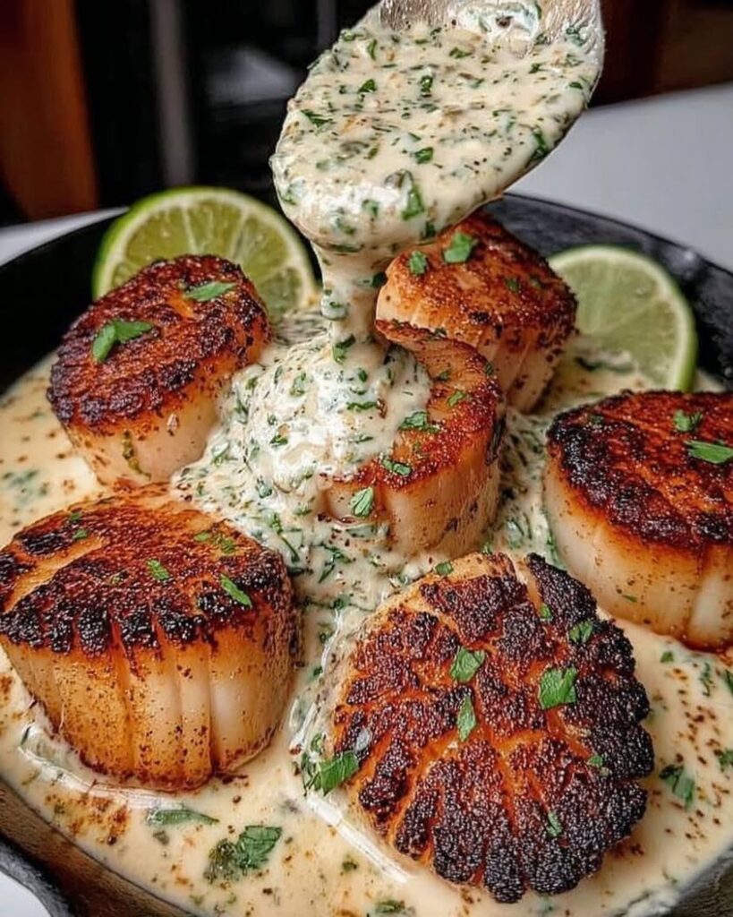 sizzling scallops lime cilantro sauce 1