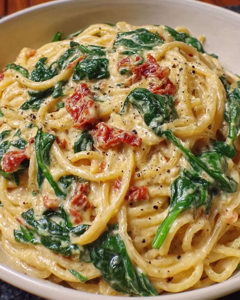 spaghetti spinach sun dried tomato cream 1