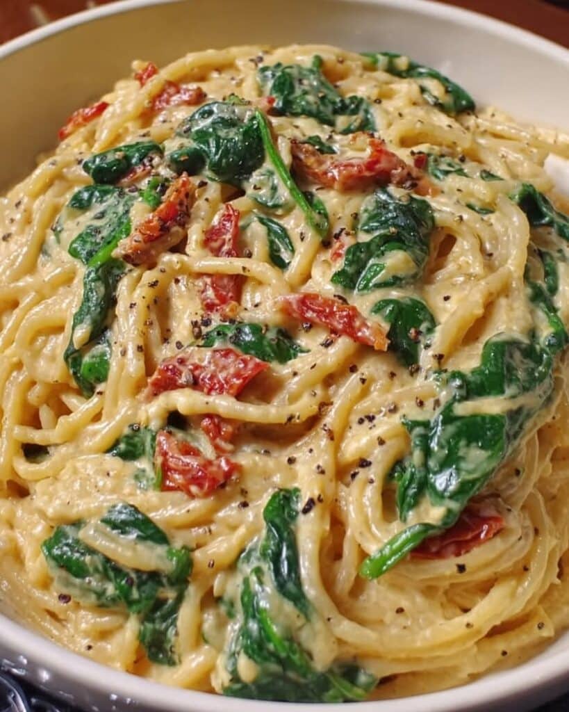 Creamy Sun-Dried Tomato Pasta with Spinach in 20 Minutes 2 spaghetti spinach sun dried tomato cream 2